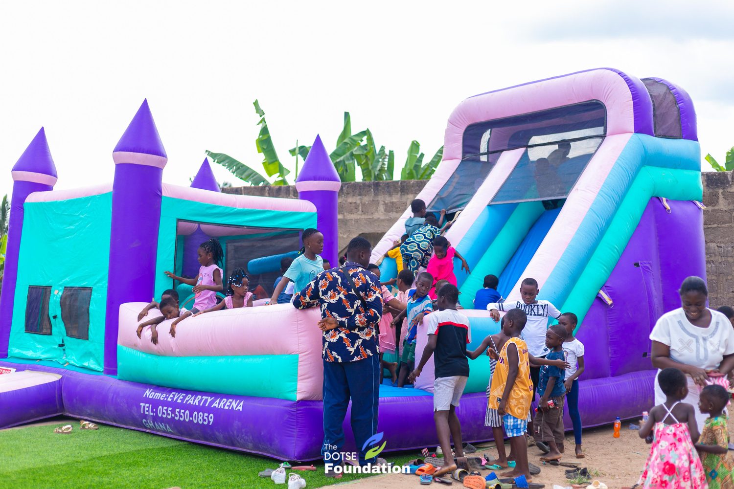 Children queuing for the bouncy castle