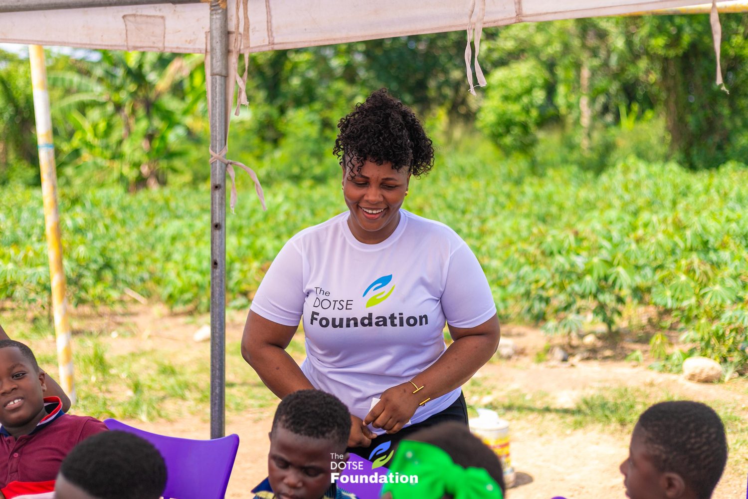 A Dotse Foundation volunteer with the children